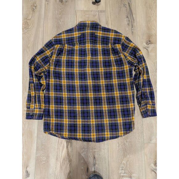 Duluth Trading Relaxed Fit Plaid Flannel Men’s M Purple Gold Vikings Colors - Picture 3 of 11